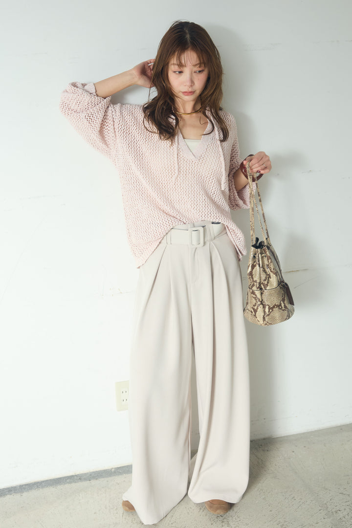 【即納】ミックスメッシュキーネックプルオーバー