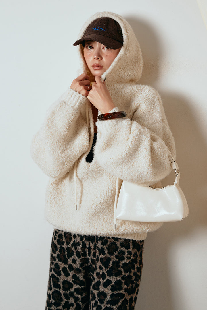 [SET]ブークレキーネックプルオーバー+リラックスレオパード柄ニットパンツ(2set)