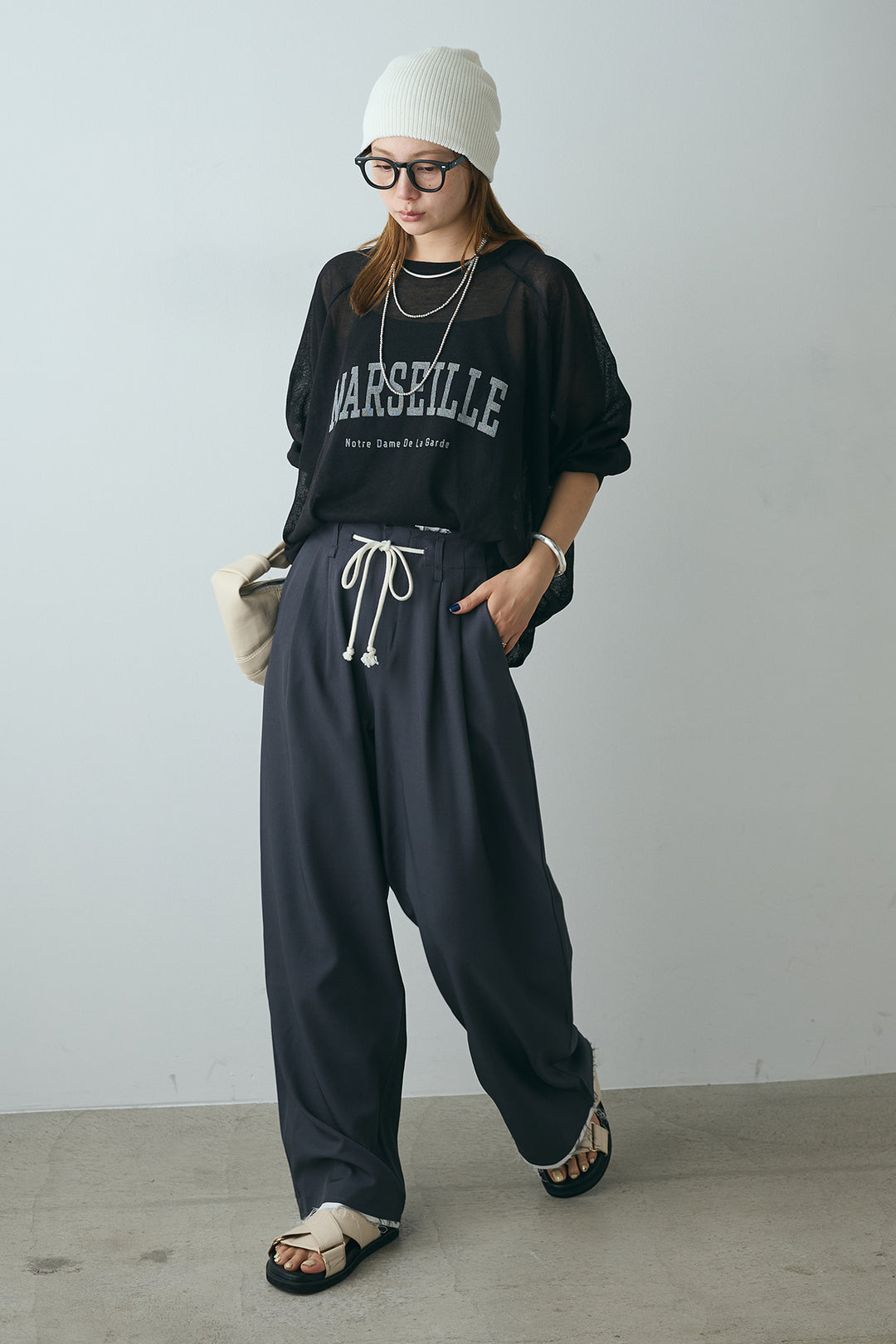 [SET]フロントロゴシアートップス+裾切りっぱなしデザインパンツ(2set)