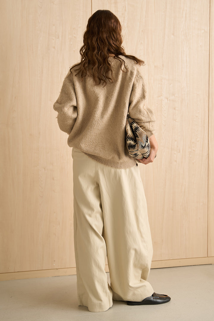 [SET]シャギーヘンリーオーバーニット+フェイクレザーカーブワイドパンツ(2set)