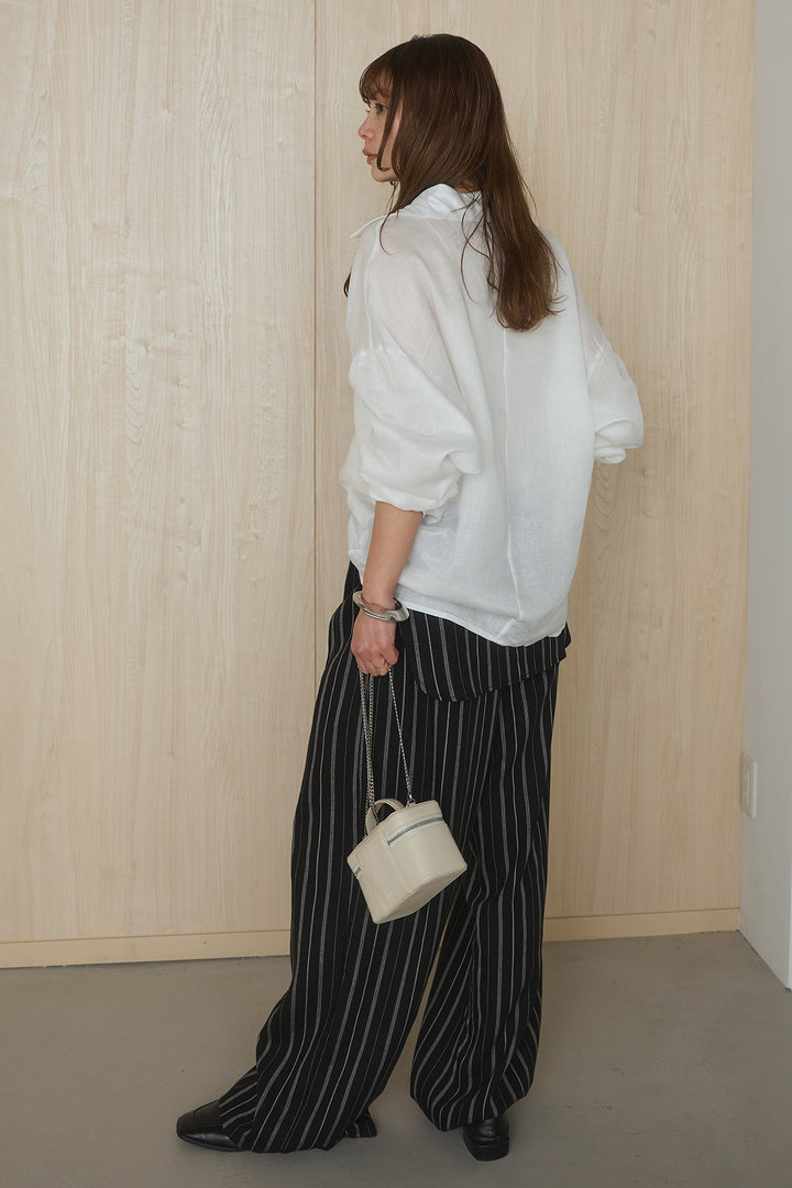 [SET]襟付きボタンブラウス+ウエスト巻きピンストライプパンツ(2set)