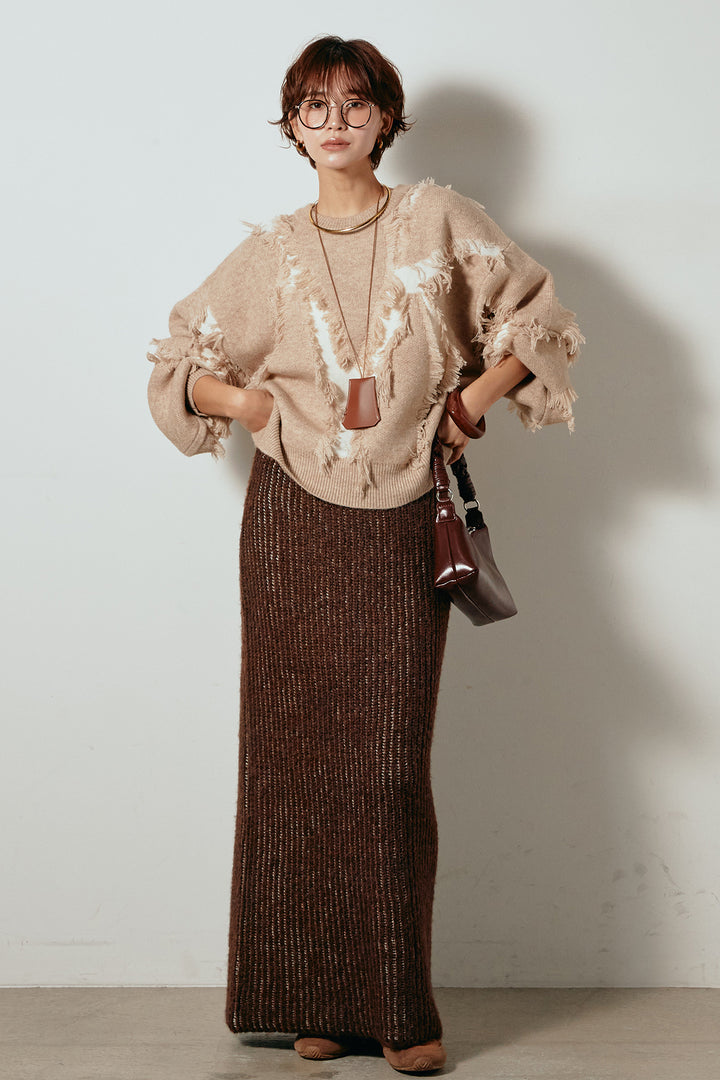 [SET]シャギージャガードニットトップス+アルパカタッチニットタイトスカート(2set)