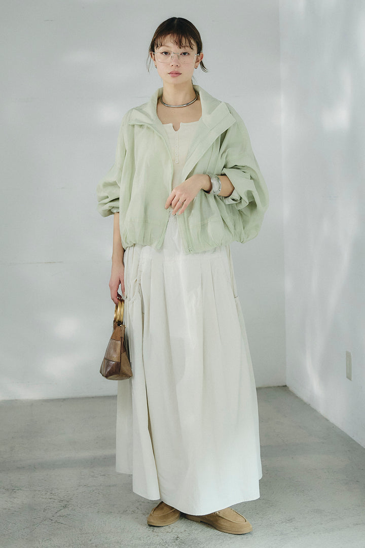 [SET]スタンドネックシアーブルゾン+ナイロンデザインフレアスカート(2set)