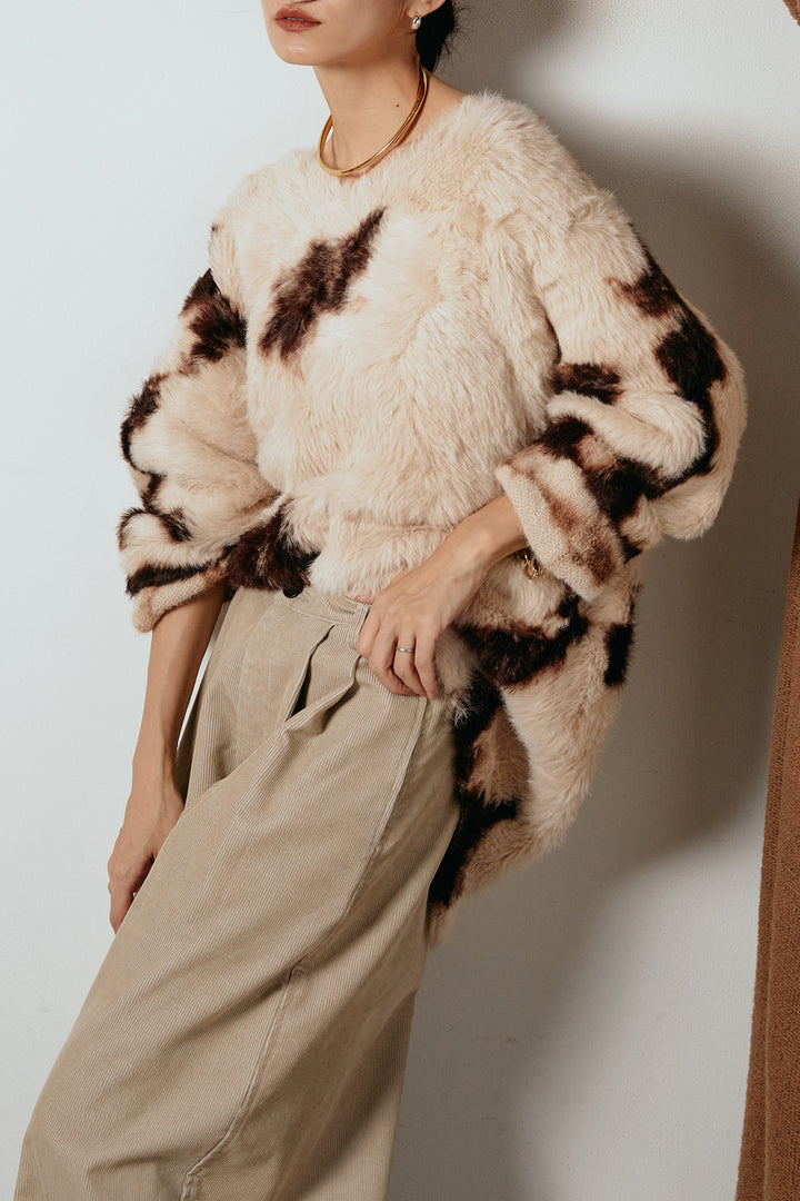 [SET]タイダイ柄シャギーニットトップス+フロントタック入りコーデュロイパンツ(2set)