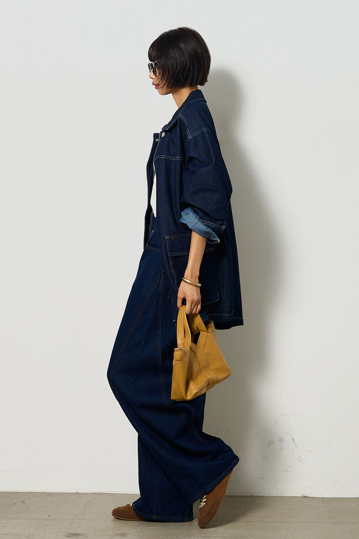 【即納】ステッチデザインデニムジップジャケット