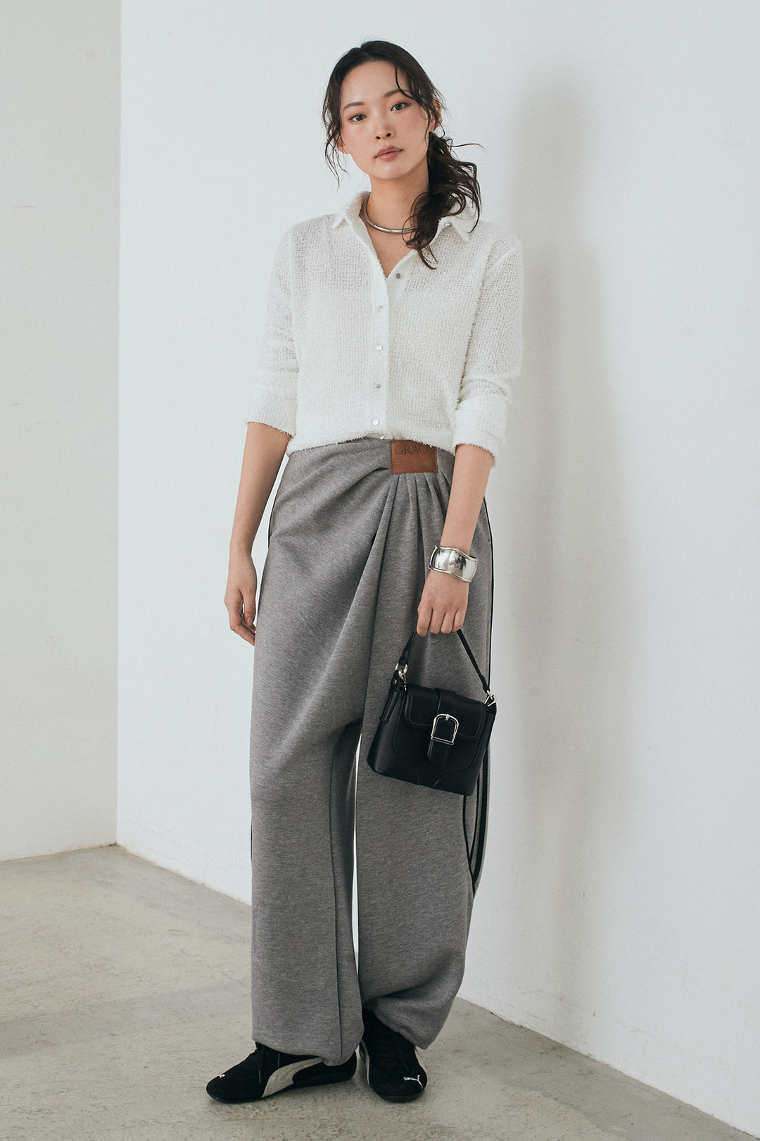 [SET]カールヤーンシャツ+ライトダンボールウェーブラインドレープパンツ(2set)