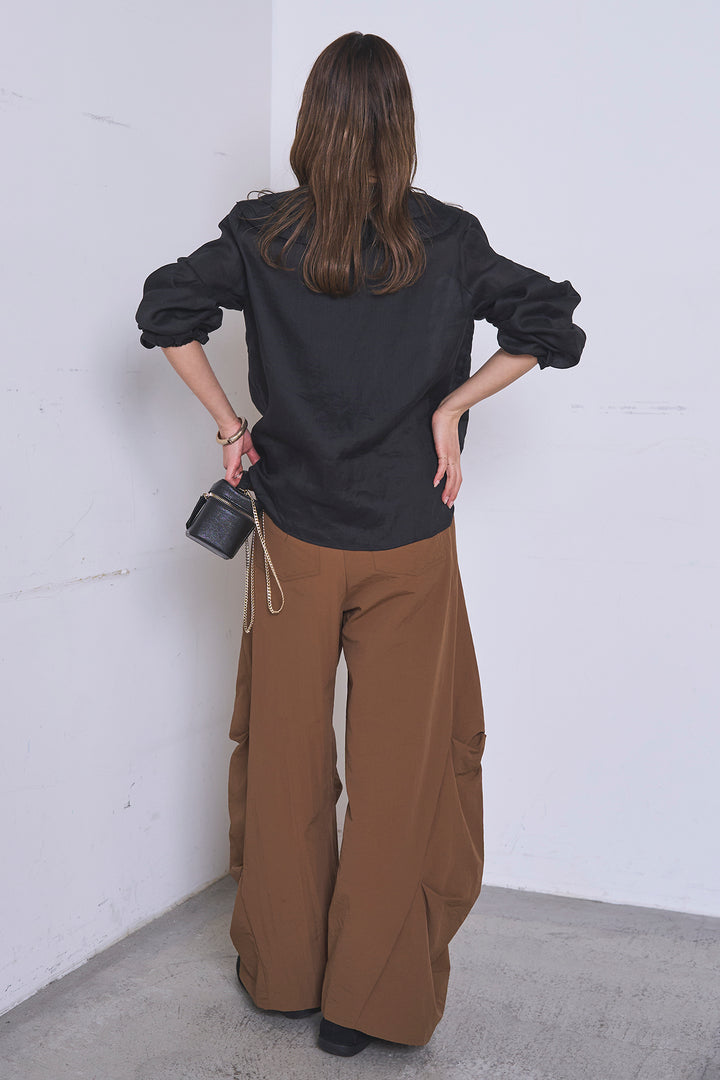 [SET]フリルボタンブラウス+ドライタフタタックバレルパンツ(2set)