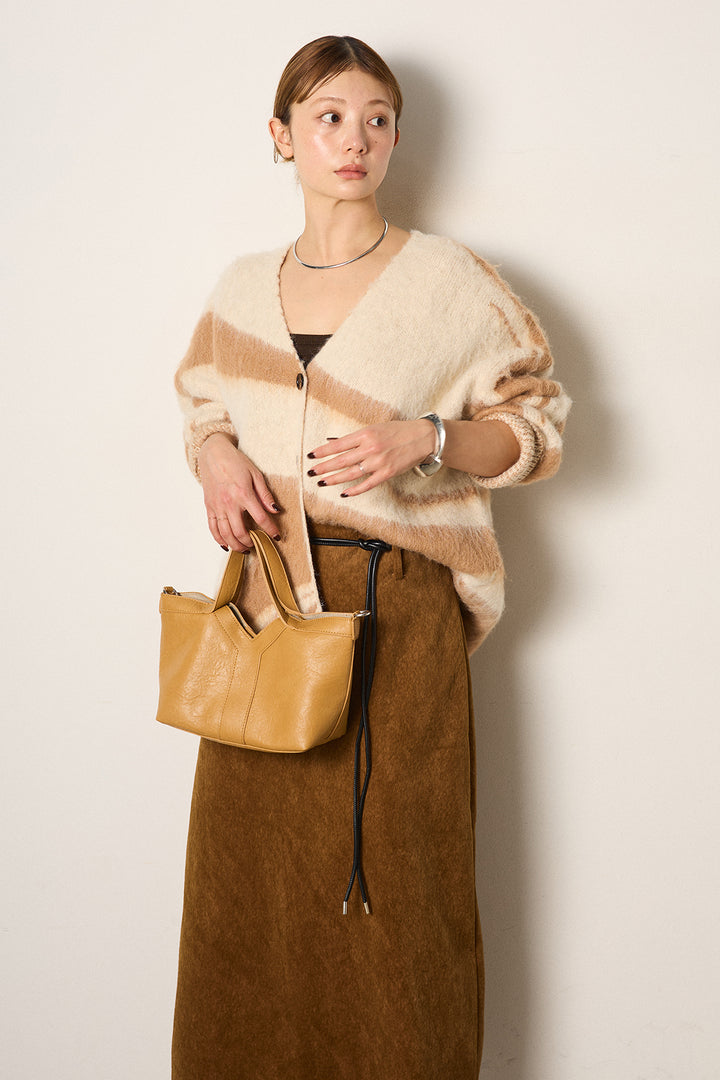 [SET]アクセントブラッシュドカーディガン+ロープベルト付きスウェード調スカート(2set)