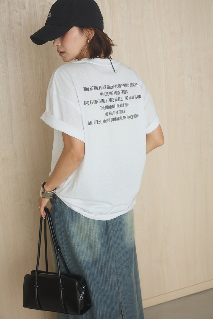 [SET]英字フロントロゴプリントTシャツ+ベルト付きデニムタイトスカート(2set)