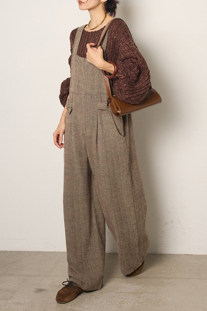 [SET]チャンキースラブニットクロップドプルオーバー+クラシックヘリンボーンサロペット(2set)