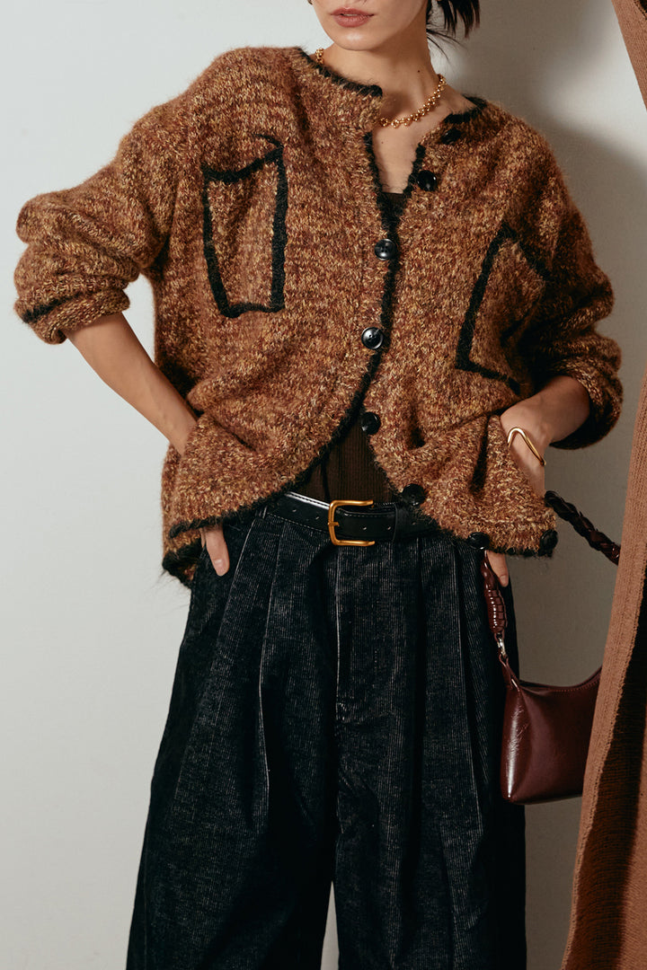 [SET]ミックスニットポケットカーディガン+フロントタック入りコーデュロイパンツ(2set)