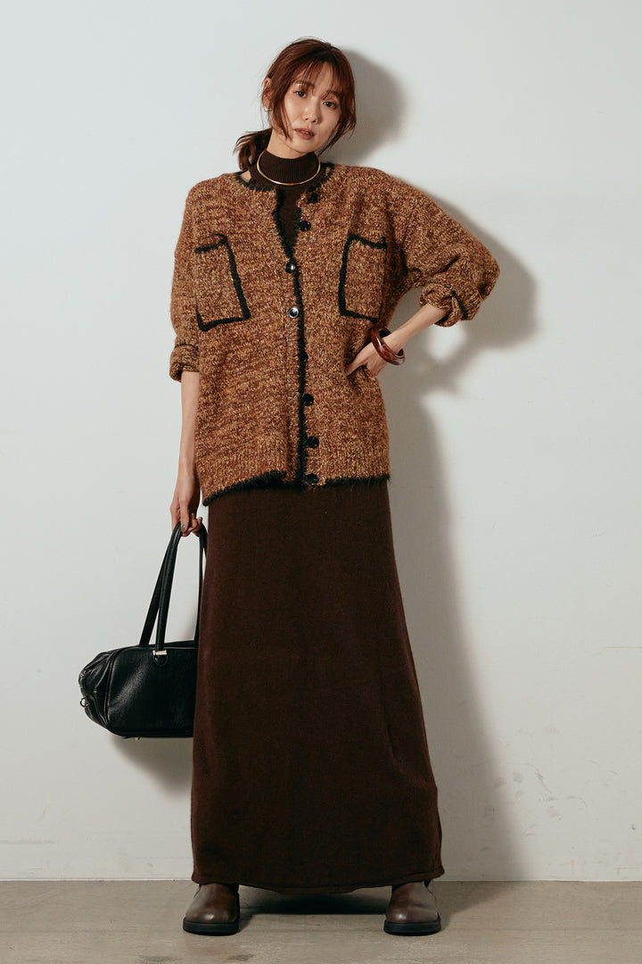 [SET]ミックスニットポケットカーディガン+ノースリーブニットロングワンピース(2set)