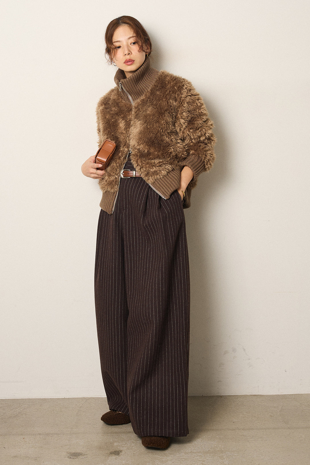 [SET]ハイネックボアブルゾン+ウールライクストライプパンツ(2set)