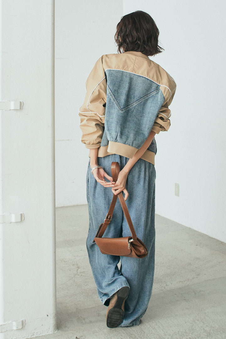 [SET]ナイロンデニムドッキングブルゾン+テンセルデニムイージーワイドパンツ(2set)