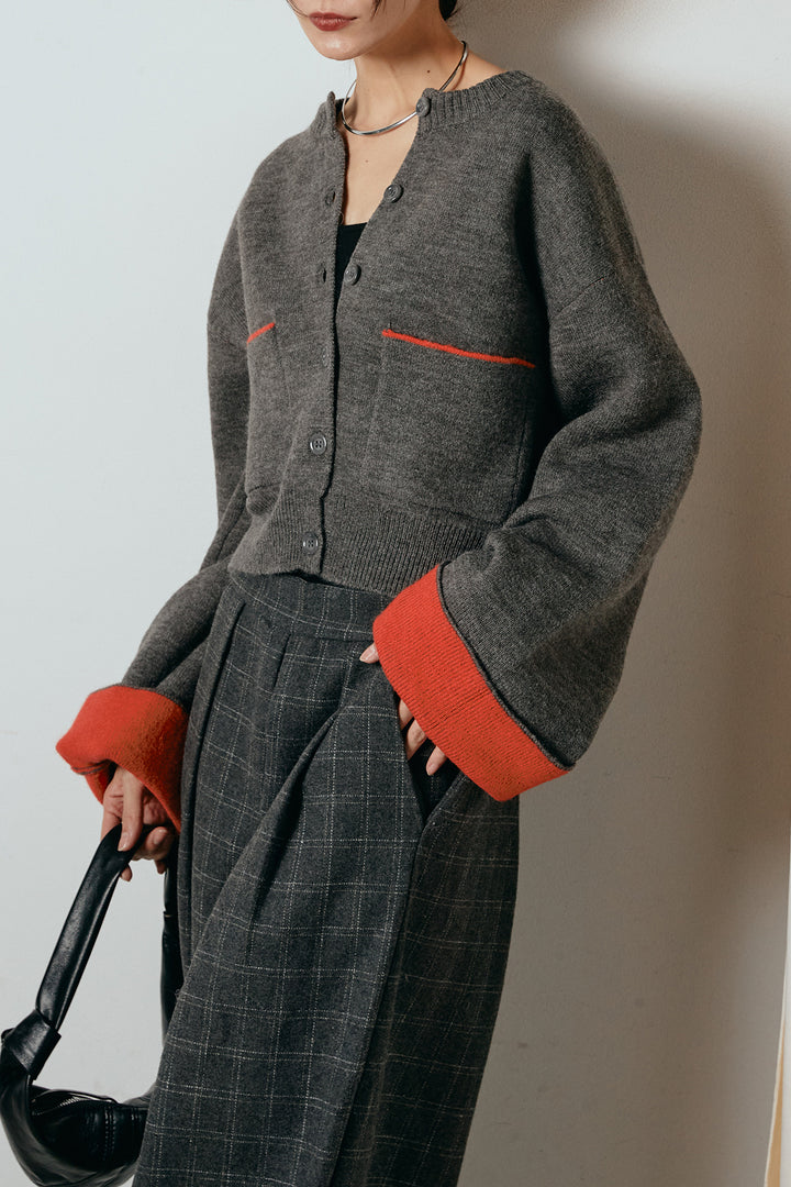 [SET]アルパカタッチダブルフェイスカーディガン+ウールライクチェックタックパンツ(2set)