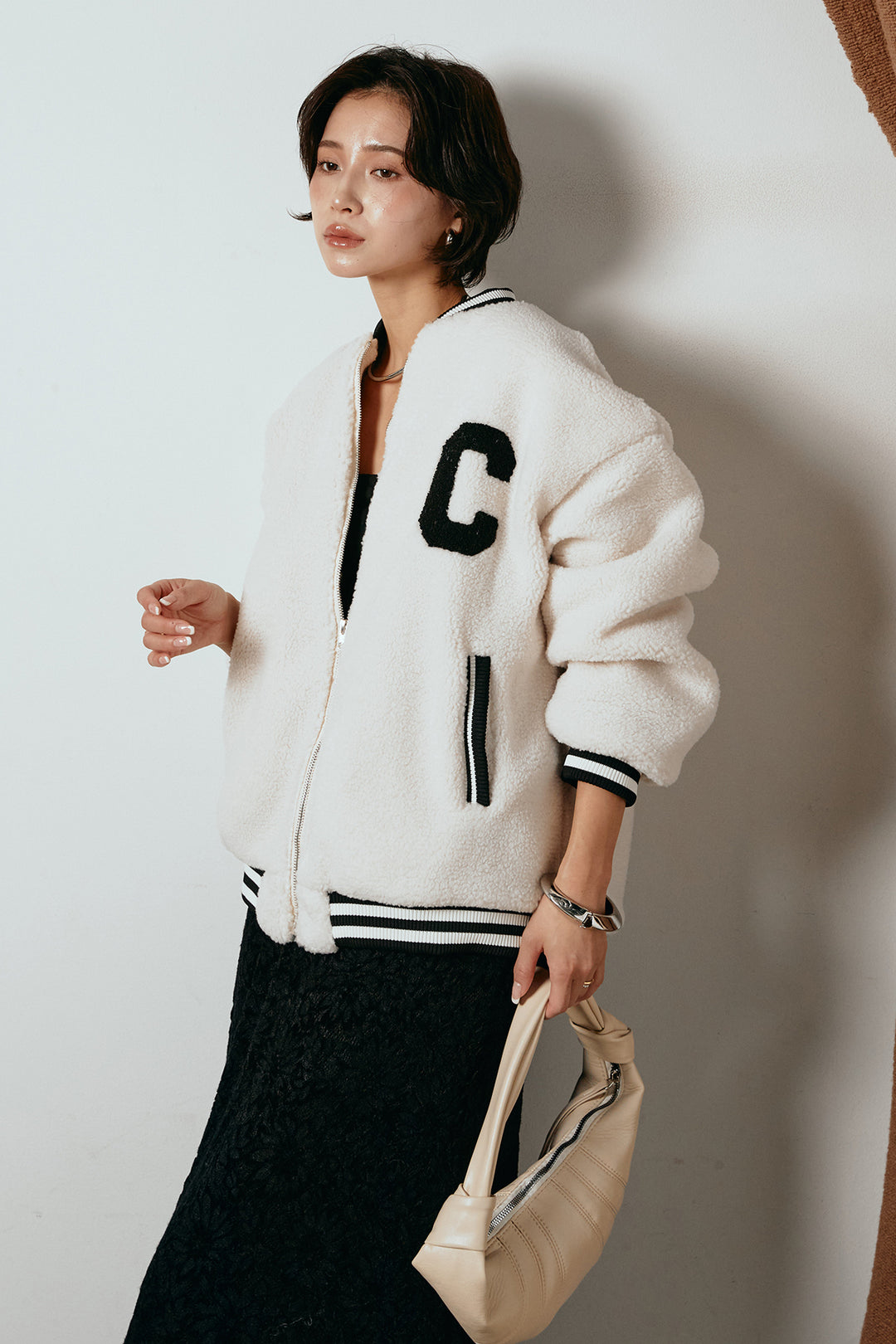 [SET]ロゴスタジャンボアブルゾン+花柄刺繍ベロアフレアスカート(2set)