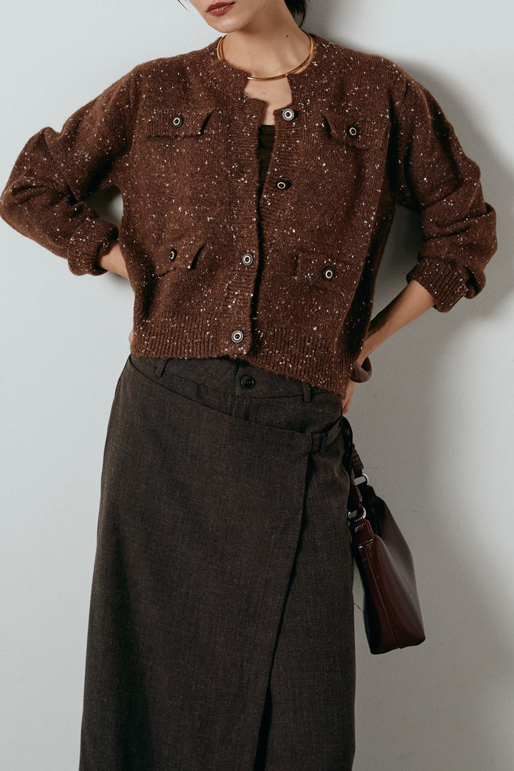 [SET]ネップニットカーディガン+ラップ巻きワイドスラックス(2set)