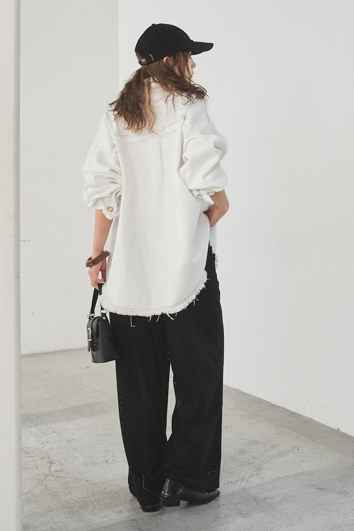 [SET]フリンジデニムジャケット+ダイヤ柄レースロングイージーパンツ(2set)