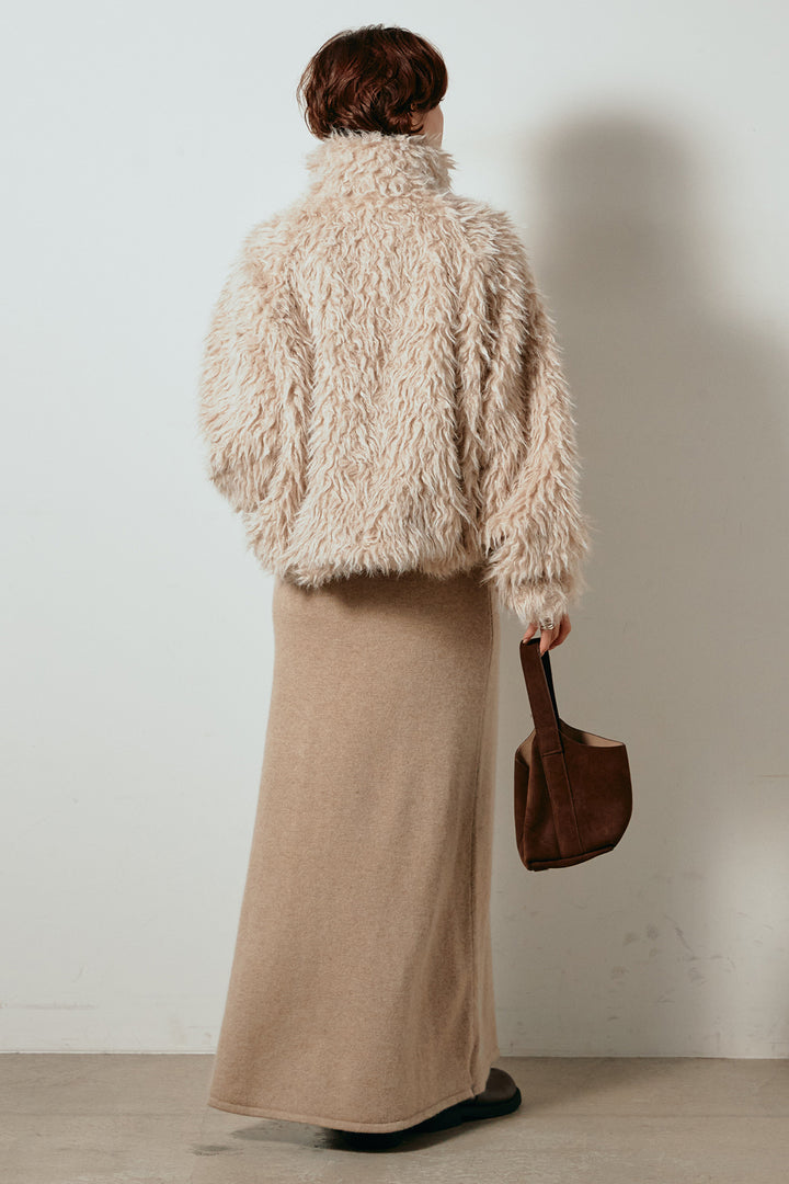 [SET]ミックスシープファースタンドブルゾン+ノースリーブニットロングワンピース(2set)