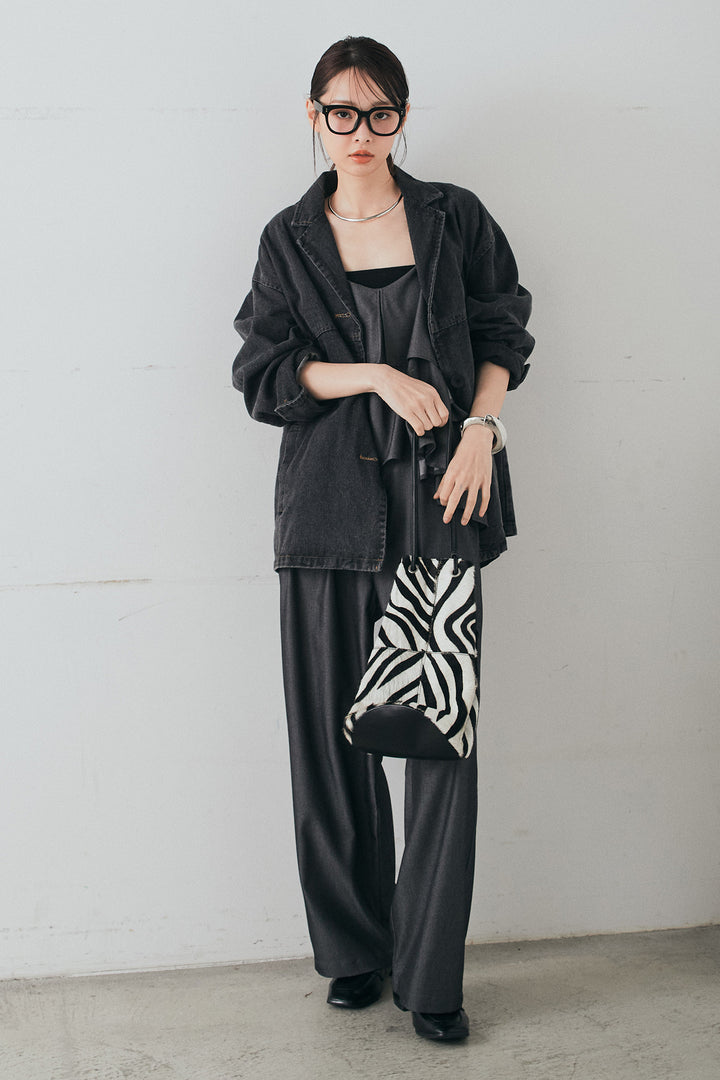 [SET]オーバーデニムジャケット+デニムライクツイルタックパンツ+デニムライクツイルティアードキャミソール(3set)