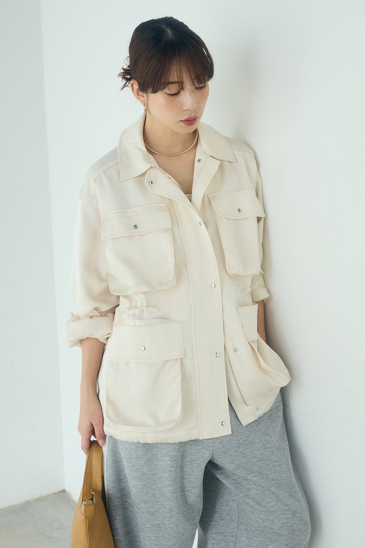 [SET]サテンライトブルゾン+異素材切り替えスウェットパンツ(2set)