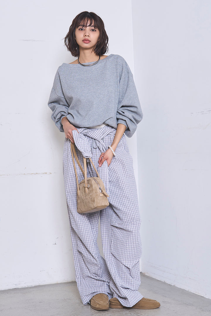 [SET]ワンショルスウェットプルオーバー+チェックウエスト巻きジョガーパンツ(2set)