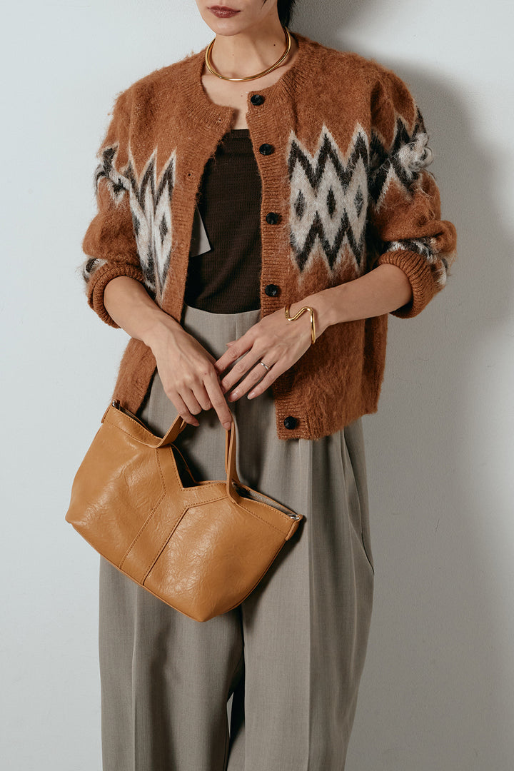 [SET]起毛ノルディック柄ニットカーディガン+ワイドツイルサロペット(2set)