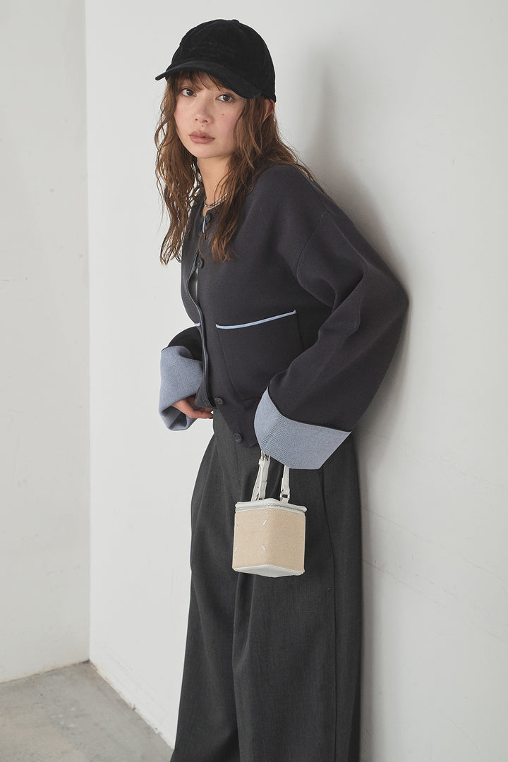 [SET]レーヨンポリダブルフェイスカーディガン+サイドベルトタック入りスラックス(2set)