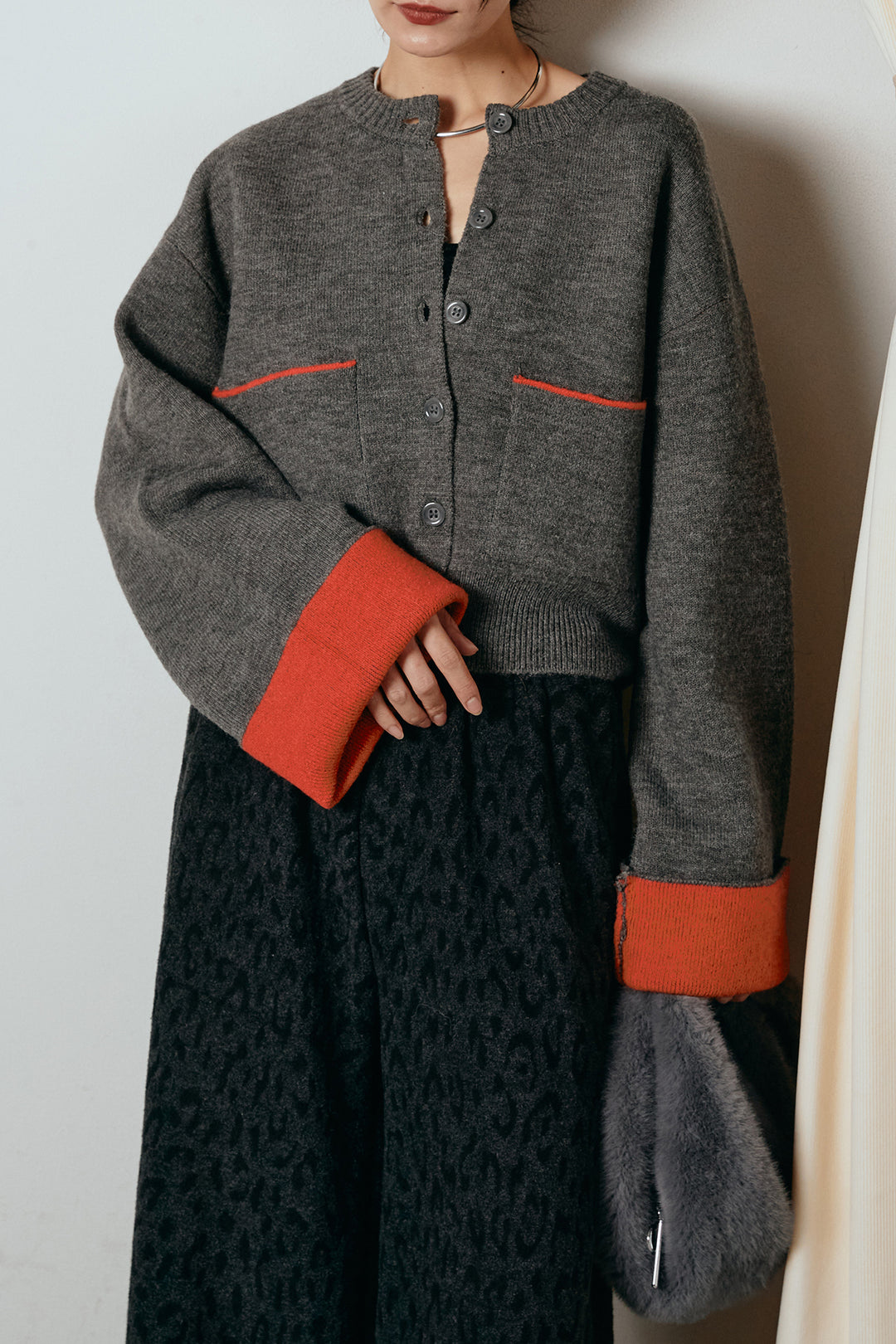 [SET]アルパカタッチダブルフェイスカーディガン+レオパードジャガードニットパンツ(2set)