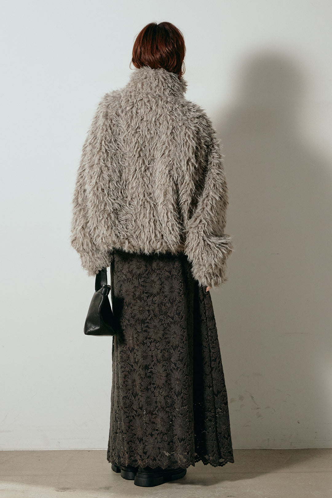 [SET]ミックスシープファースタンドブルゾン+花柄刺繍ベロアフレアスカート(2set)