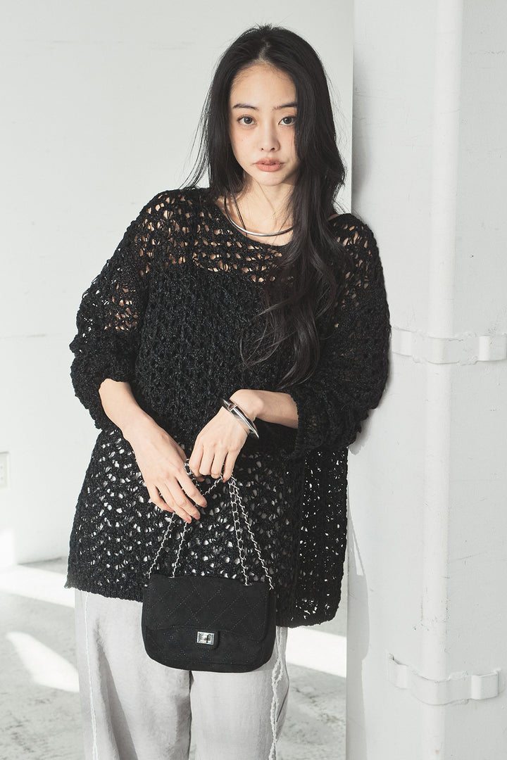 [SET]リラックスメッシュニットトップス+刺繡テープラインパンツ(2set)