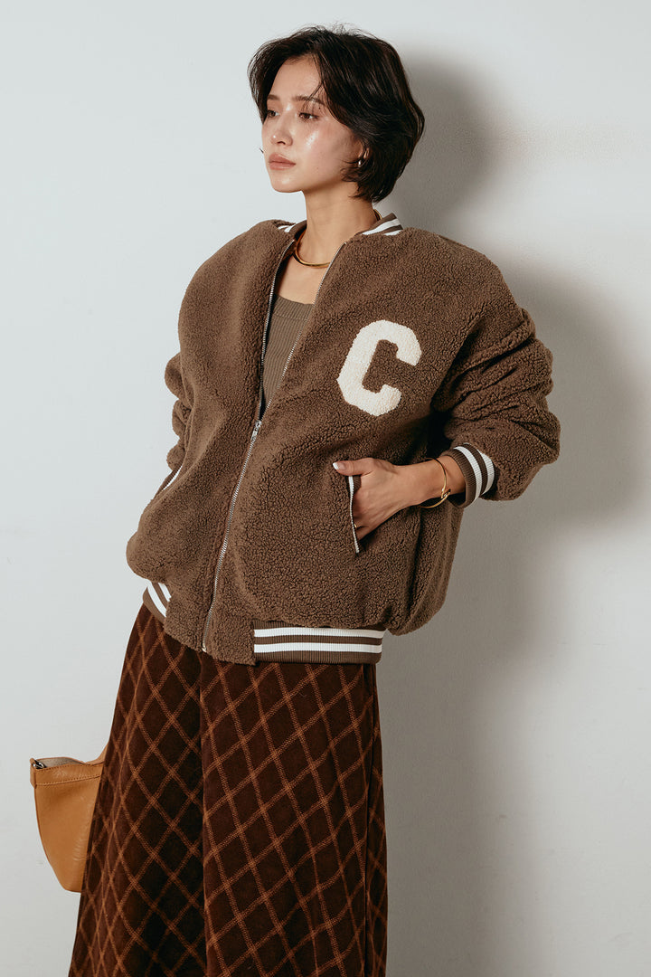 [SET]ロゴスタジャンボアブルゾン+フロッキー起毛チェックスカート(2set)