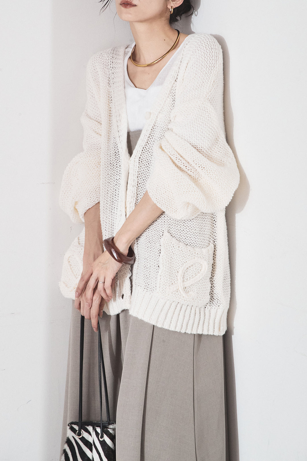 [SET]コード刺繍リラックスニットカーディガン+フレアリラックスキャミワンピース(2set)