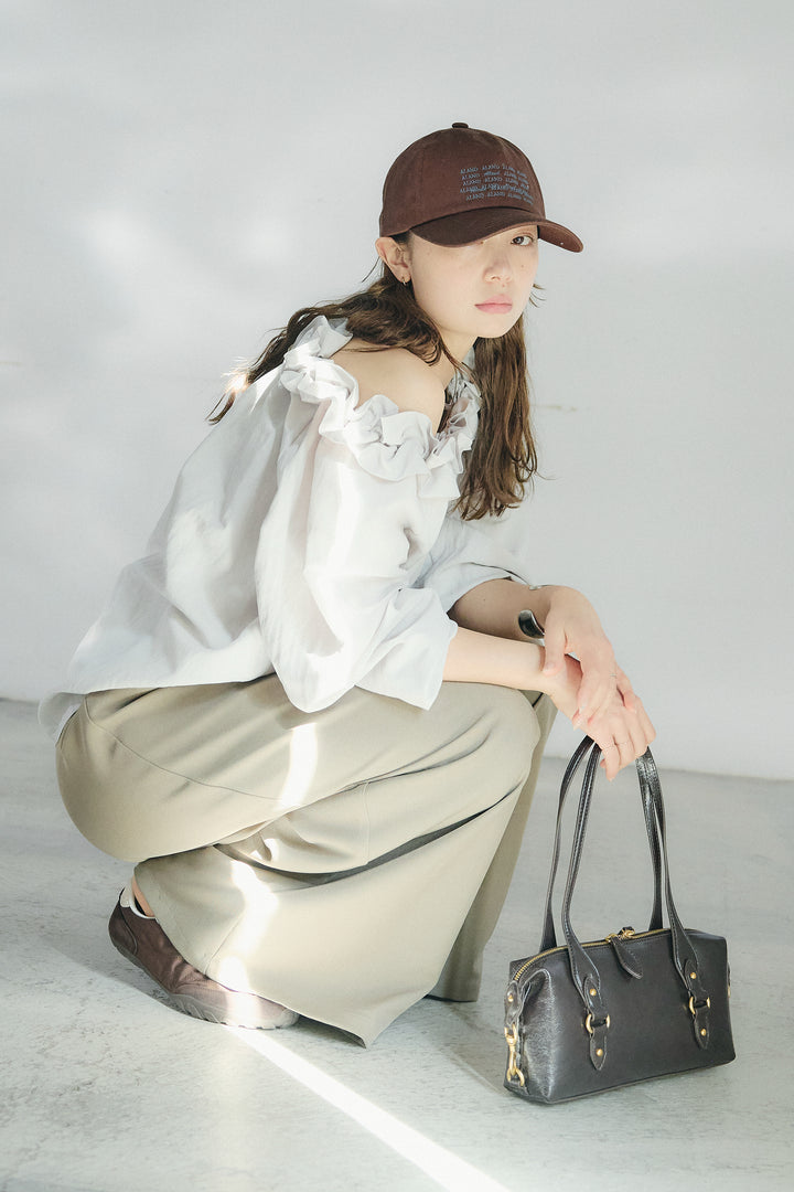 [SET]ネックフリルデザインブラウス+ベルト付きツータックワイドパンツ(2set)