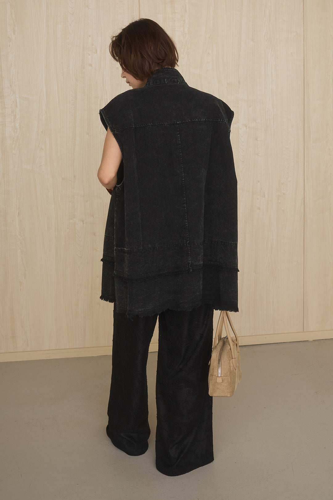 [SET]ケミカルデニムヘムカットオフジレ+レースサロペット(2set)