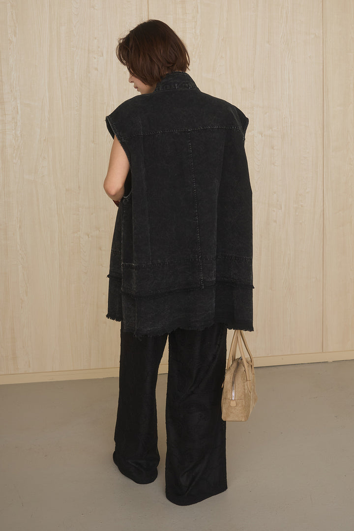 [SET]ケミカルデニムヘムカットオフジレ+レースサロペット(2set)