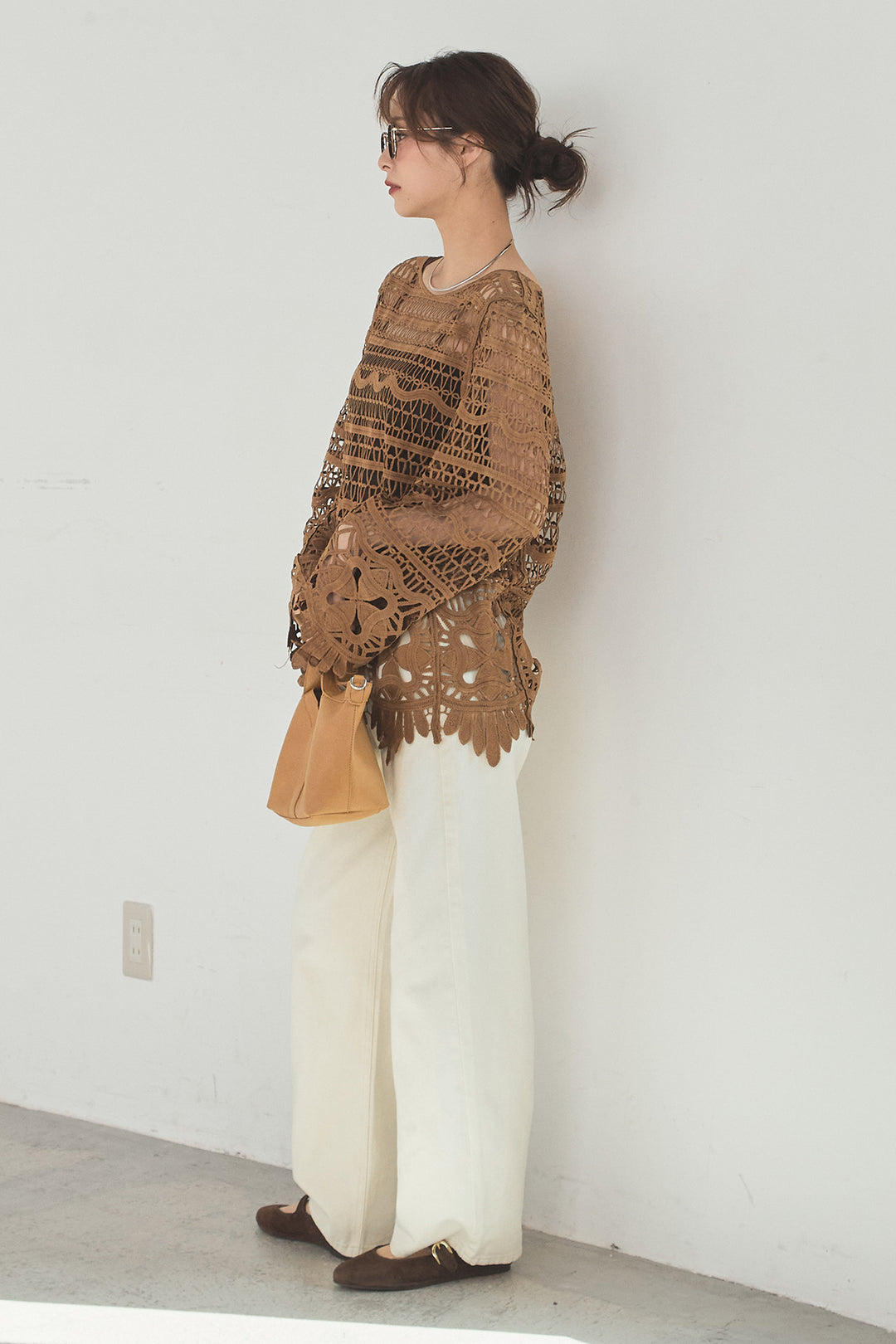 [SET]裾デザインメッシュプルオーバー+スプリングカラーデニムパンツ(2set)