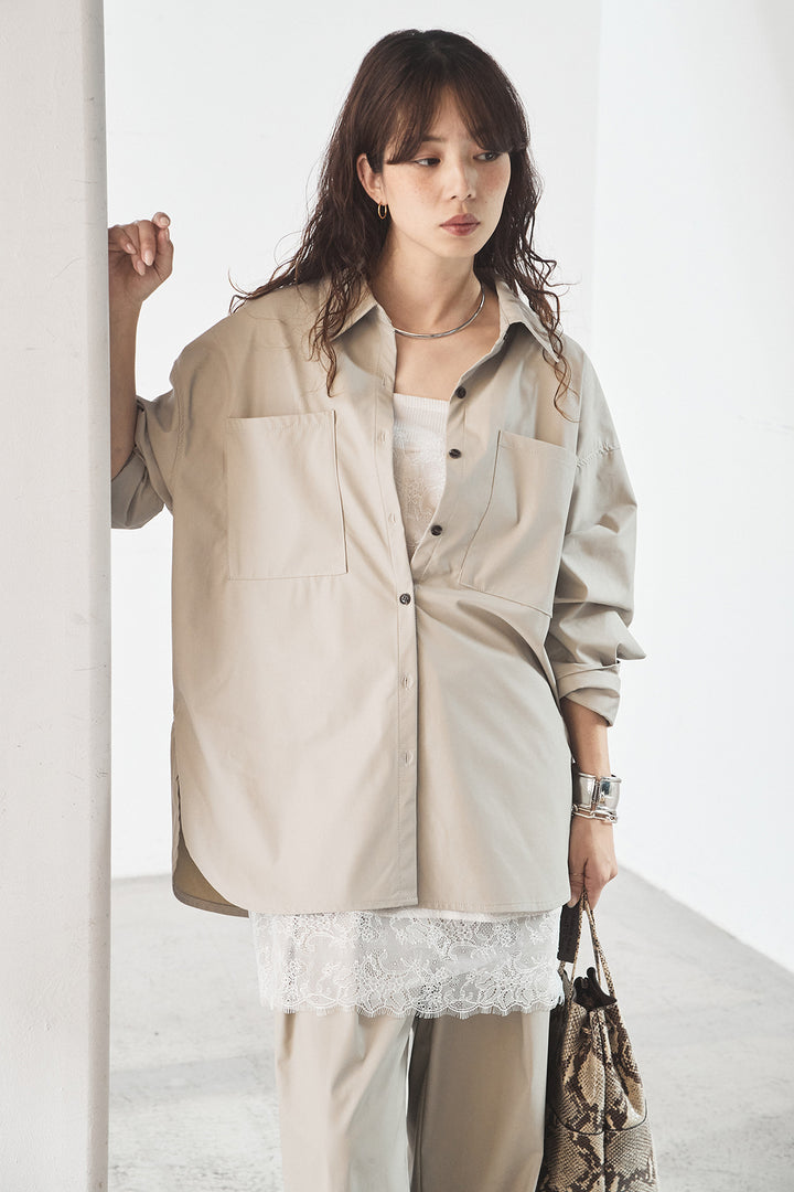 [SET]ウォッシャブルエコレザービックカフスシャツ+ウォッシャブルエコレザータックパンツ(2set)