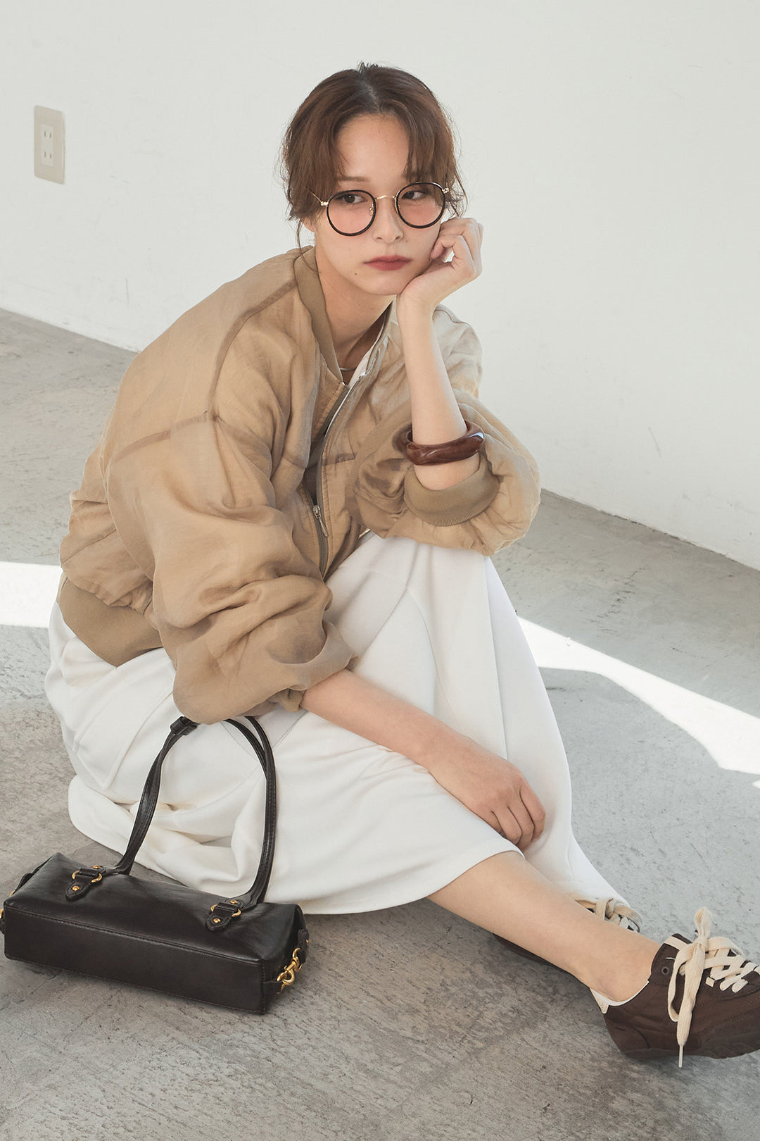 [SET]シアー×ポンチブルゾン+リラックススウェットスカート(2set)