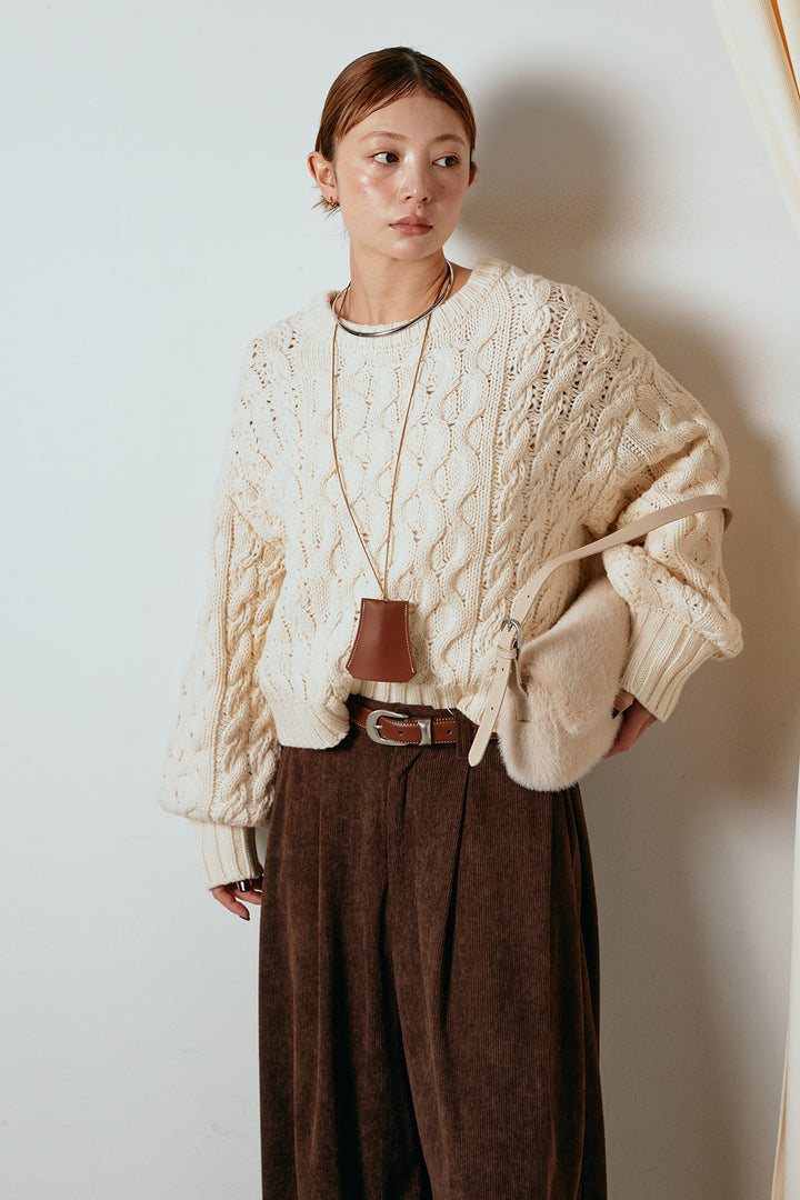 [SET]バルキーケーブルプルオーバー+コーデュロイサイドタックコクーンパンツ(2set)