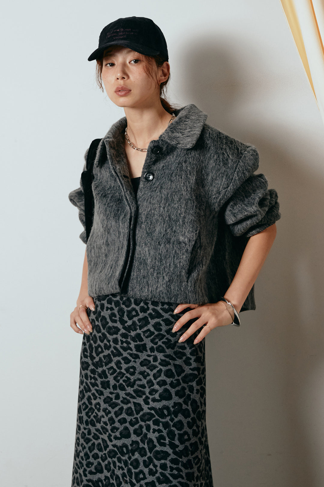 [SET]シャギーショートジャケット+レオパードロングスカート(2set)