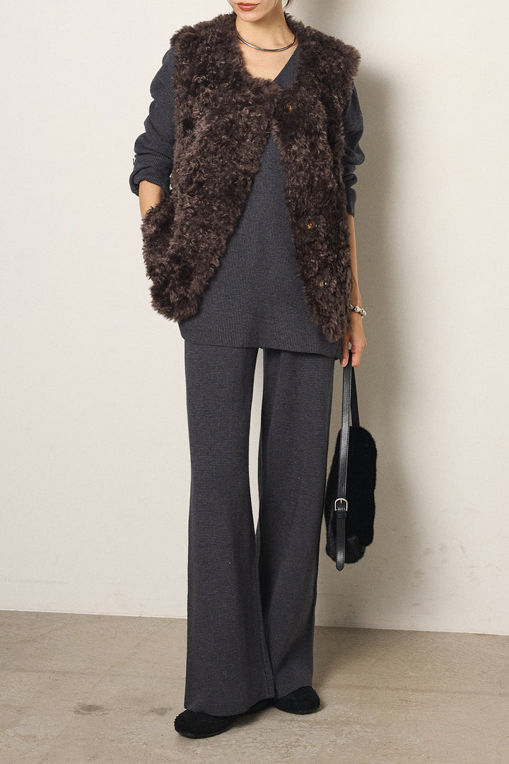 [SET]リラックスワッフルニットSETUP+ノーカラーエコファーベスト(2set)