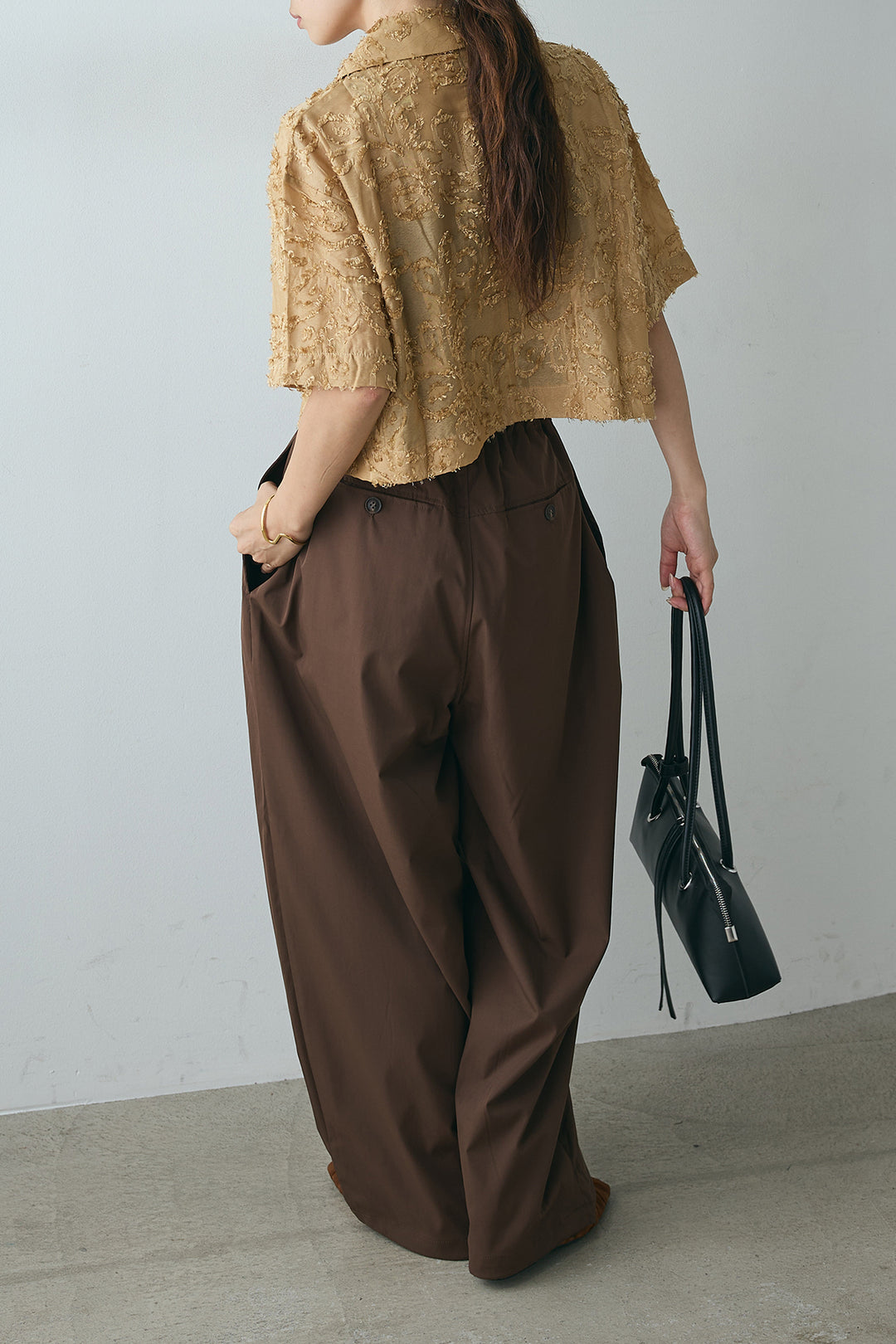 [SET]半袖オープンカラージャガード柄シャツ+タックワイドリラックスパンツ(2set)