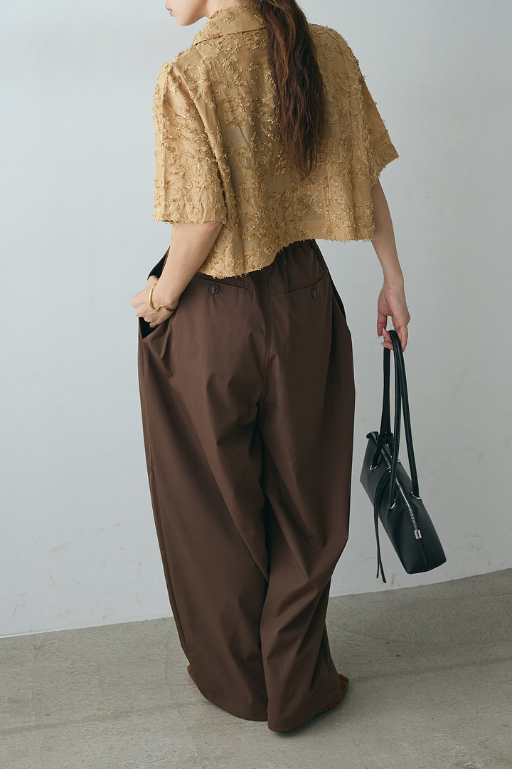 [SET]半袖オープンカラージャガード柄シャツ+タックワイドリラックスパンツ(2set)