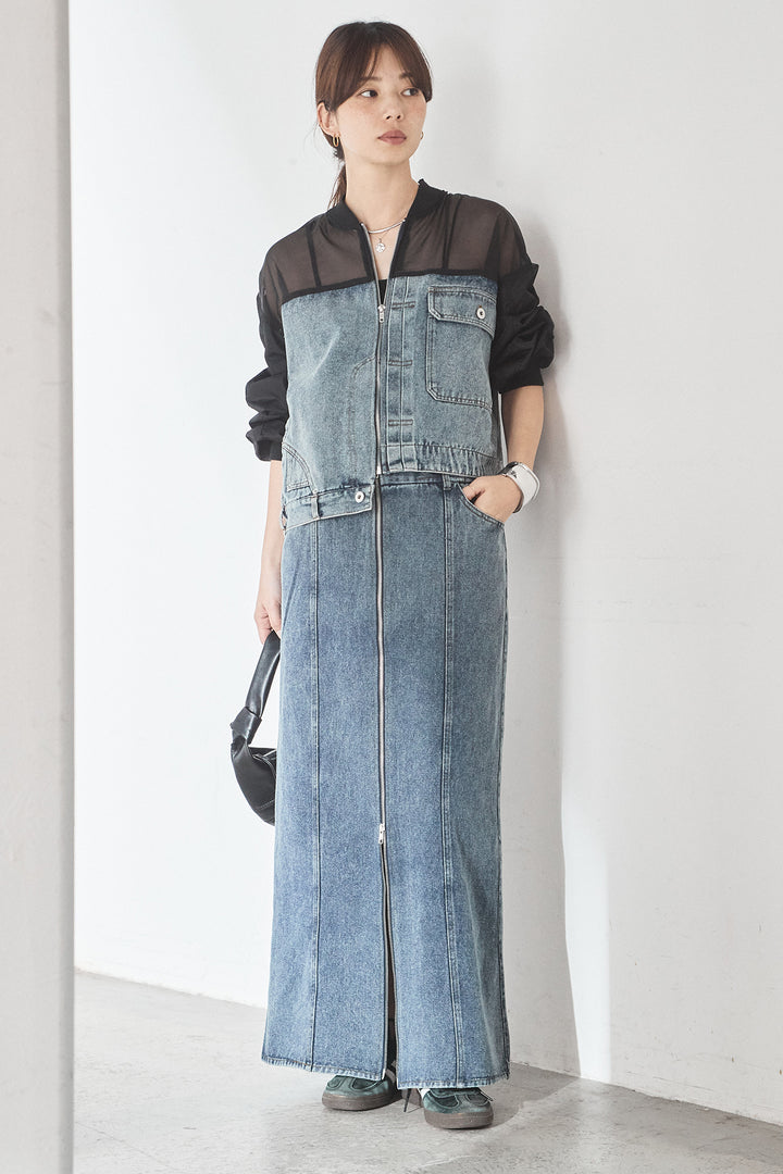 [SET]デニムコンビネーションブルゾン+フロントジップデニムスカート(2set)