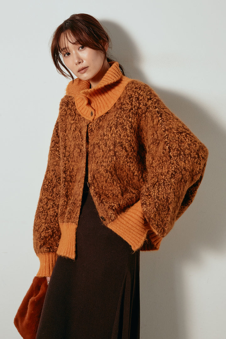 [SET]ハイネックミックスニットトップス+サイド切り替えリブニットロングスカート(2set)