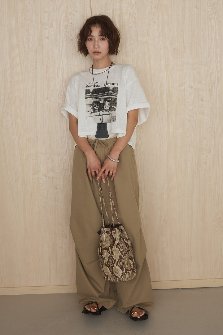 [SET]グラフィックサムデイワイドクロップドT+ニーサイドタックウエストドロストパンツ(2set)