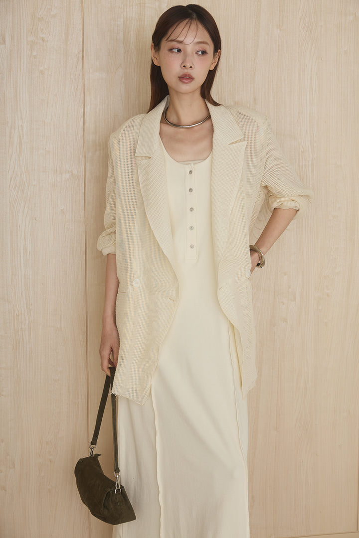 [SET]メッシュテーラードワイドジャケット+ノースリロングワンピース(2set)