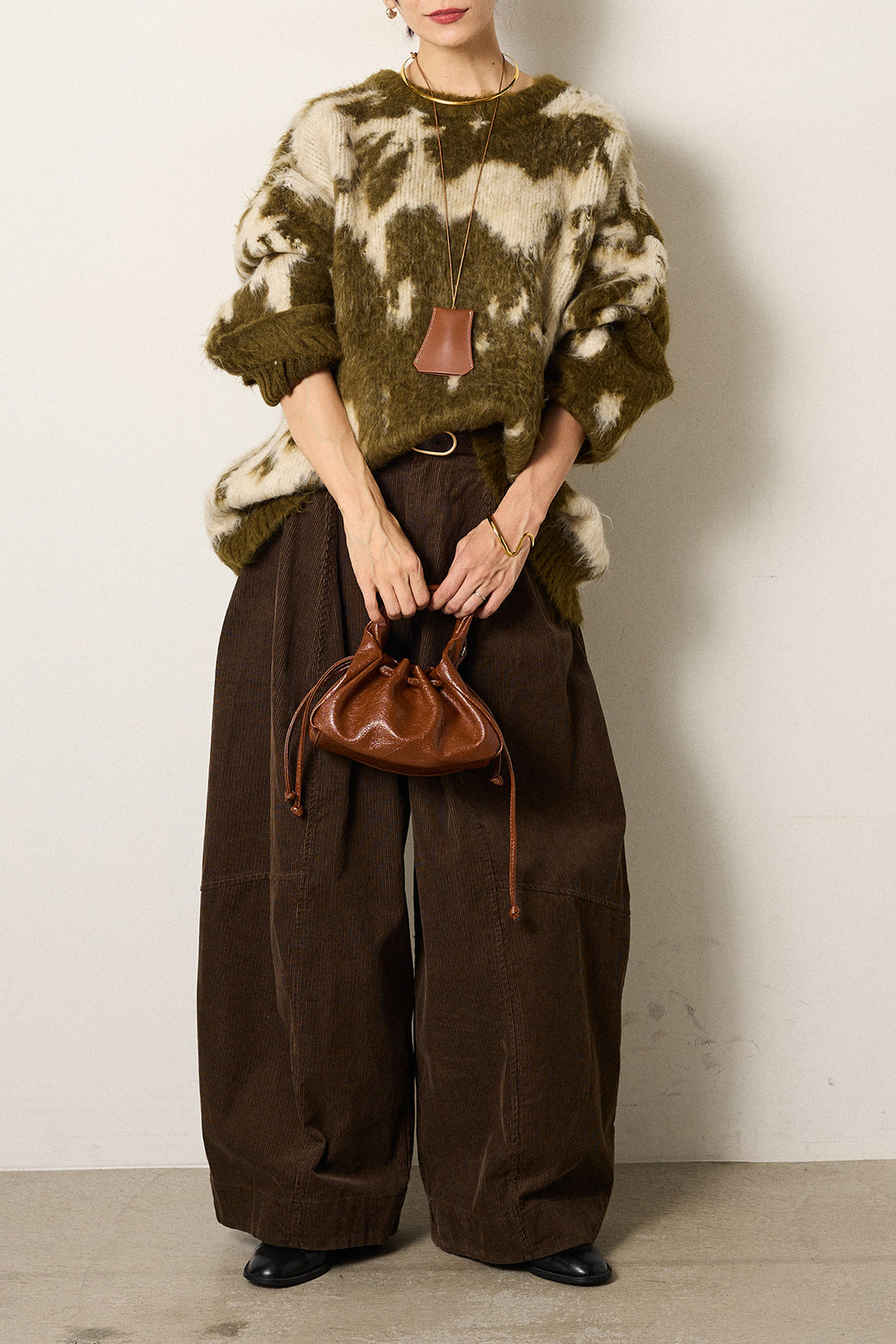 【着回しセット】[SET]モヘアタッチマーブルニット+モヘアタッチマーブルニット+タック入りコーデュロイワイドパンツ(3set)