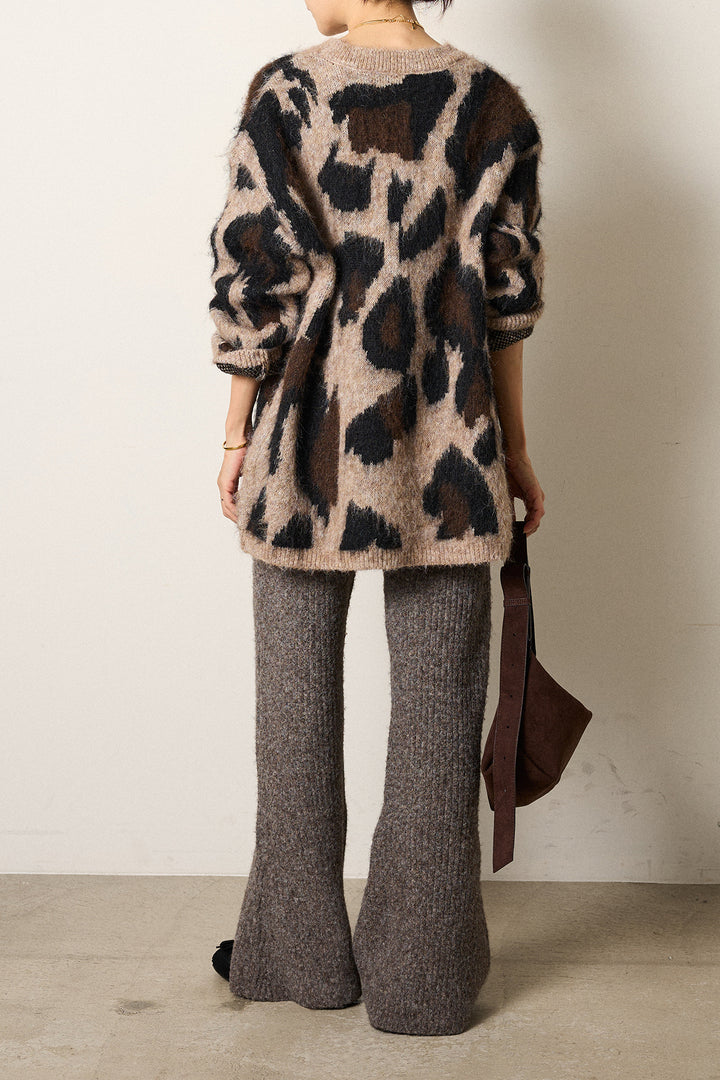 [SET]ルーズアニマルモヘアニットトップス+杢ニットリブフレアパンツ(2set)